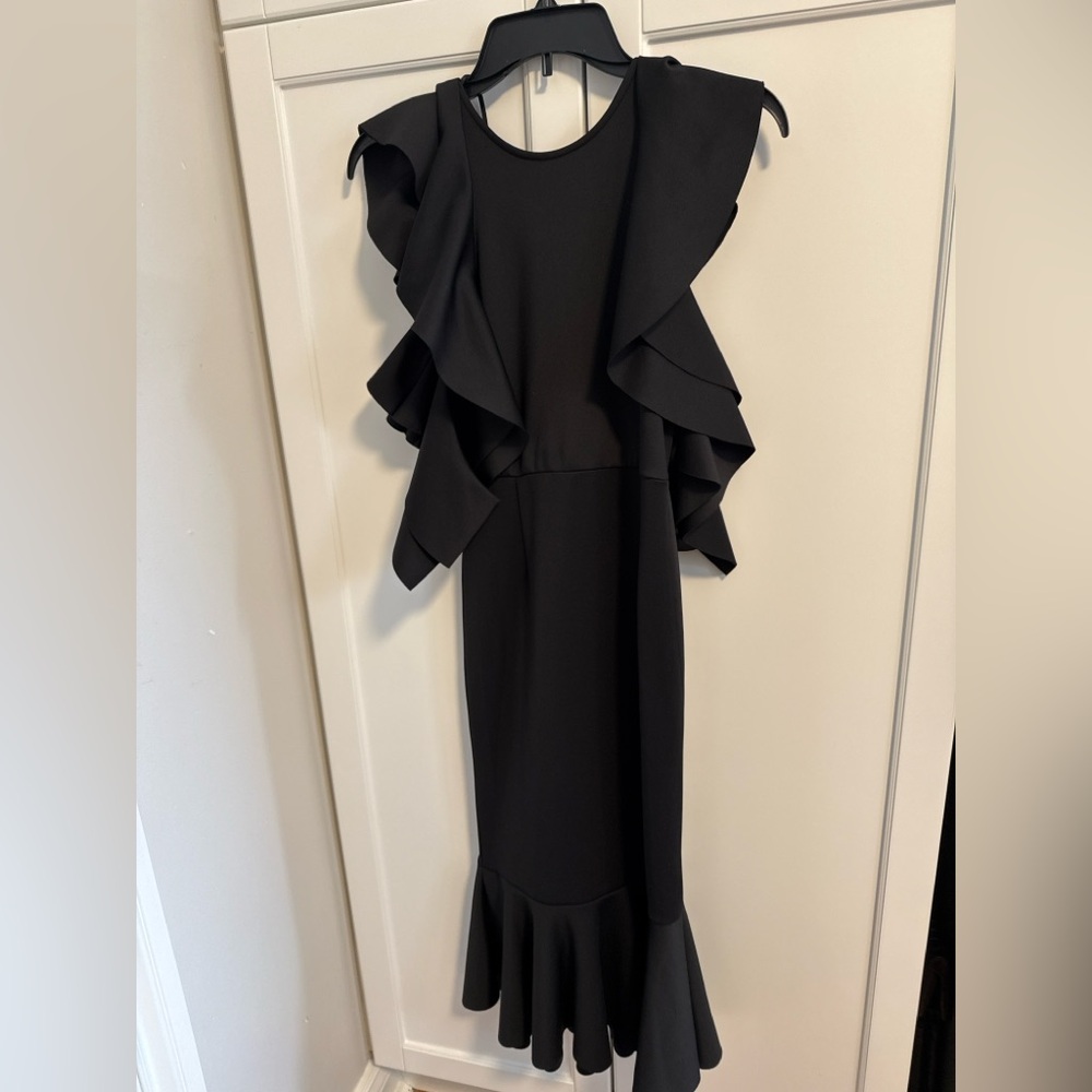 Black Ruffled Midi Dress